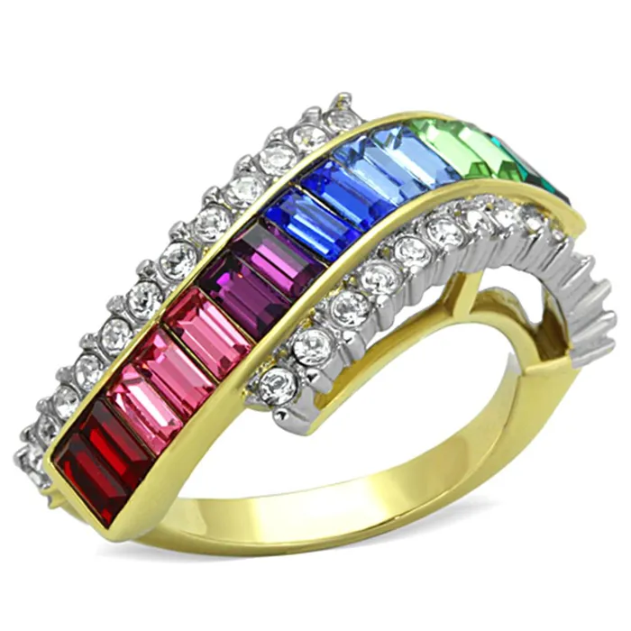 Rings TK1575 TwoTone IP Gold Ion Plating Stainless Steel Ring with Top Grade Crystal in Multi Color Alamode