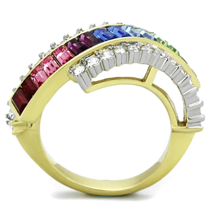 Rings TK1575 TwoTone IP Gold Ion Plating Stainless Steel Ring with Top Grade Crystal in Multi Color Alamode