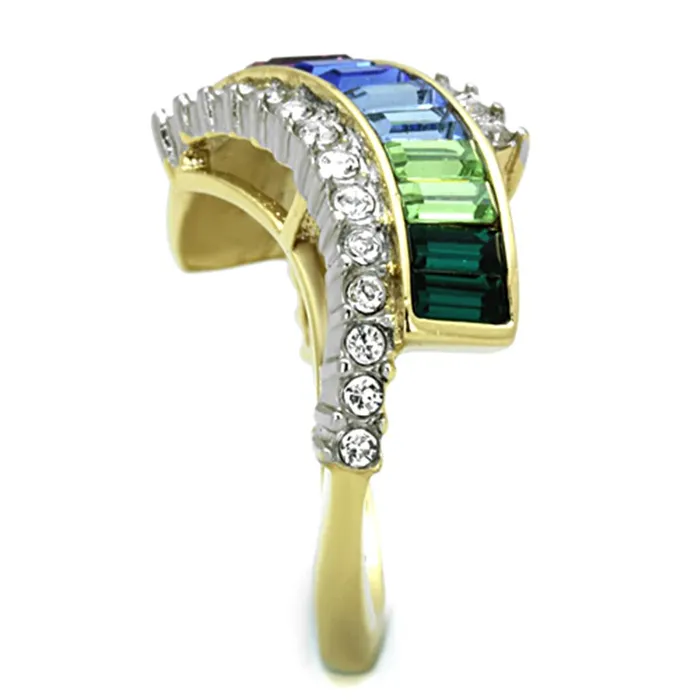Rings TK1575 TwoTone IP Gold Ion Plating Stainless Steel Ring with Top Grade Crystal in Multi Color Alamode