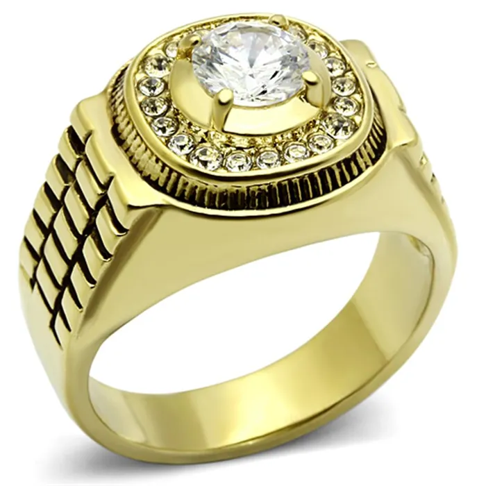 Rings TK948G IP GoldIon Plating Stainless Steel Ring with AAA Grade CZ in Clear Alamode