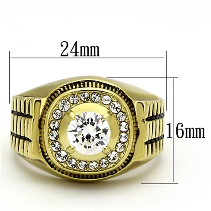 Rings TK948G IP GoldIon Plating Stainless Steel Ring with AAA Grade CZ in Clear Alamode