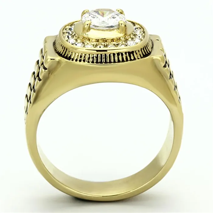 Rings TK948G IP GoldIon Plating Stainless Steel Ring with AAA Grade CZ in Clear Alamode