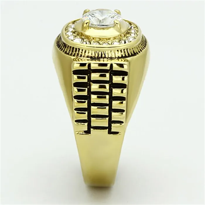 Rings TK948G IP GoldIon Plating Stainless Steel Ring with AAA Grade CZ in Clear Alamode