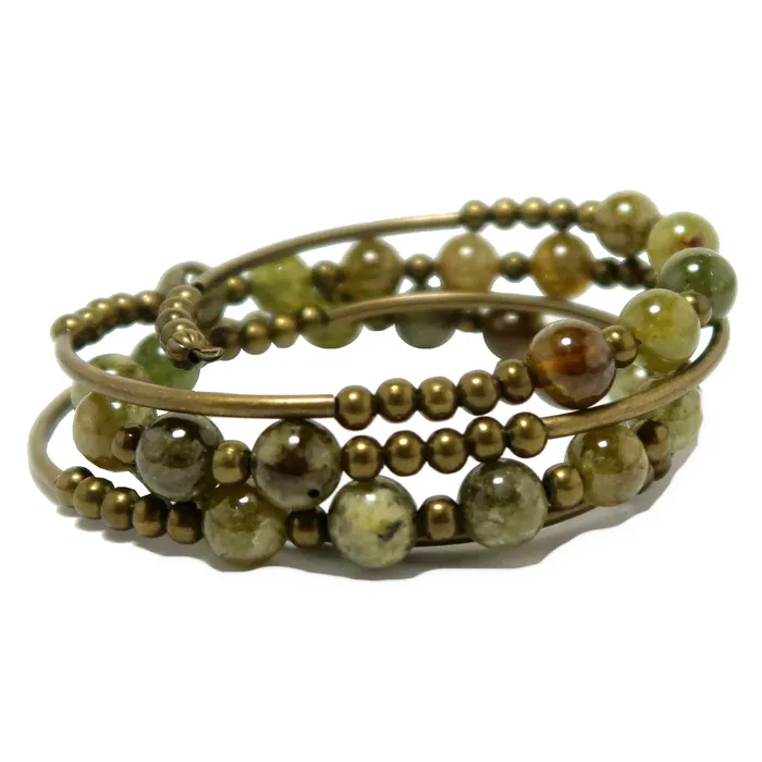 Satin Crystals Bracelets Garnet Bracelet Green Goodness Memory Wire Coil