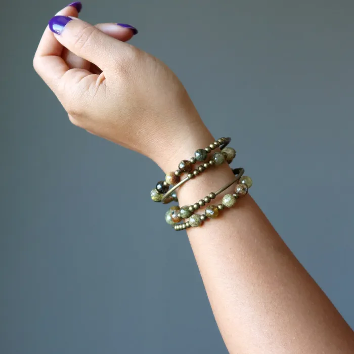 Satin Crystals Bracelets Garnet Bracelet Green Goodness Memory Wire Coil
