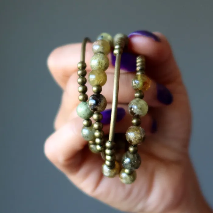 Satin Crystals Bracelets Garnet Bracelet Green Goodness Memory Wire Coil
