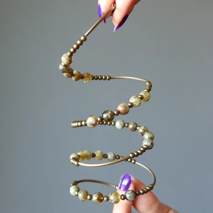 Satin Crystals Bracelets Garnet Bracelet Green Goodness Memory Wire Coil