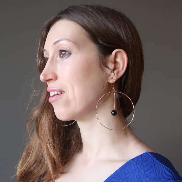 Satin Crystals Earrings Jet Earrings Circle of Confidence Hoop Protection Copper