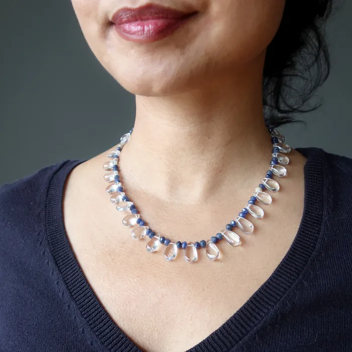 Satin Crystals Necklaces Clear Quartz Necklace Blue Aventurine Jewel