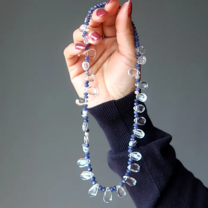 Satin Crystals Necklaces Clear Quartz Necklace Blue Aventurine Jewel