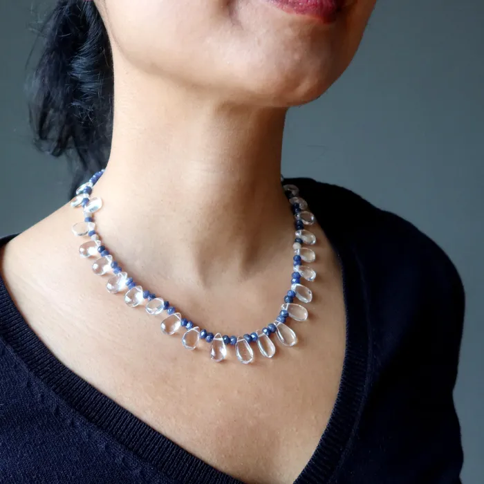 Satin Crystals Necklaces Clear Quartz Necklace Blue Aventurine Jewel