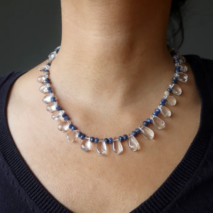 Satin Crystals Necklaces Clear Quartz Necklace Blue Aventurine Jewel