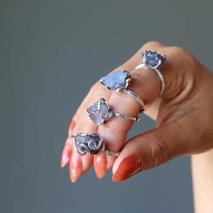 Satin Crystals Rings Iolite Ring Rich Blue Stone Sterling Silver Adjustable
