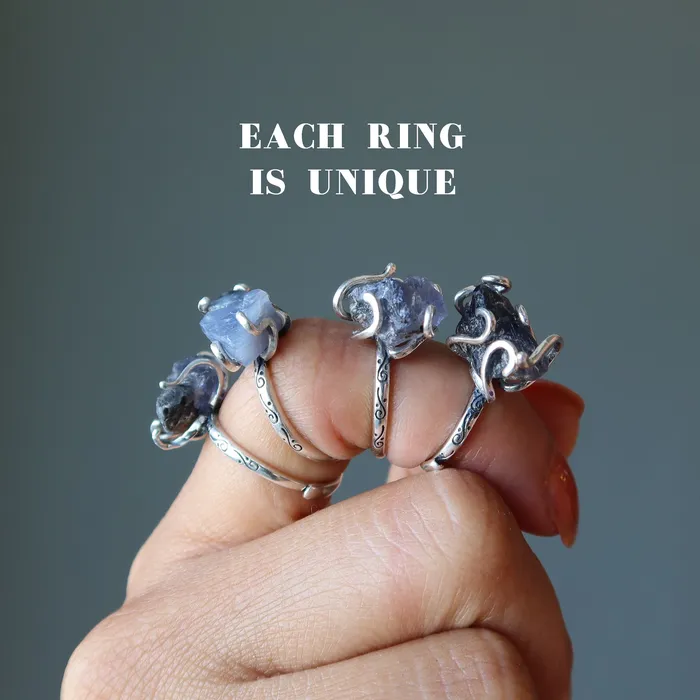 Satin Crystals Rings Iolite Ring Rich Blue Stone Sterling Silver Adjustable