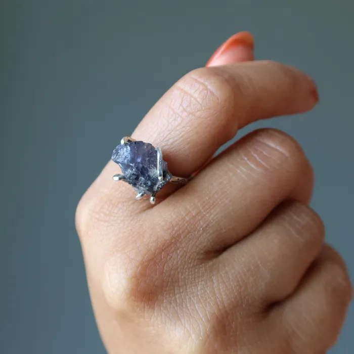 Satin Crystals Rings Iolite Ring Rich Blue Stone Sterling Silver Adjustable