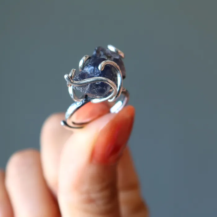 Satin Crystals Rings Iolite Ring Rich Blue Stone Sterling Silver Adjustable