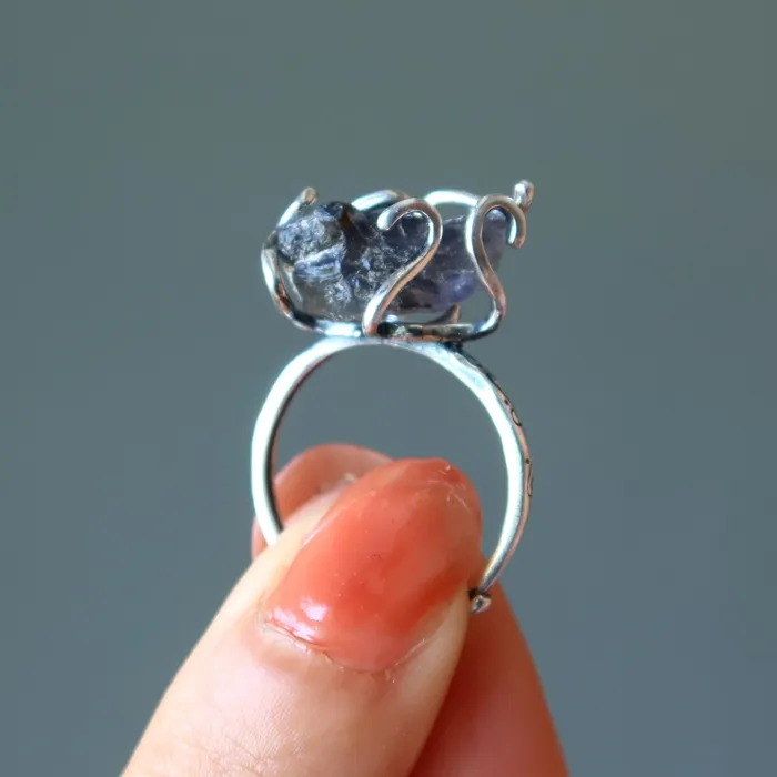 Satin Crystals Rings Iolite Ring Rich Blue Stone Sterling Silver Adjustable