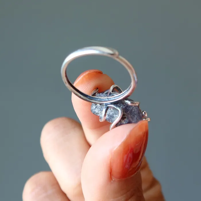 Satin Crystals Rings Iolite Ring Rich Blue Stone Sterling Silver Adjustable