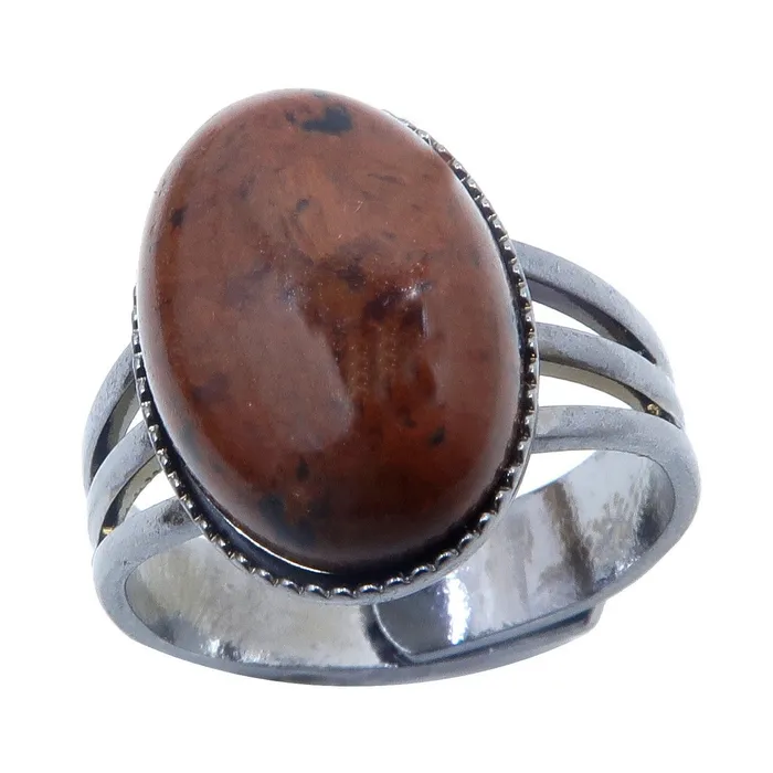 Satin Crystals Rings Mahogany Obsidian Ring Gem Gunmetal Adjustable