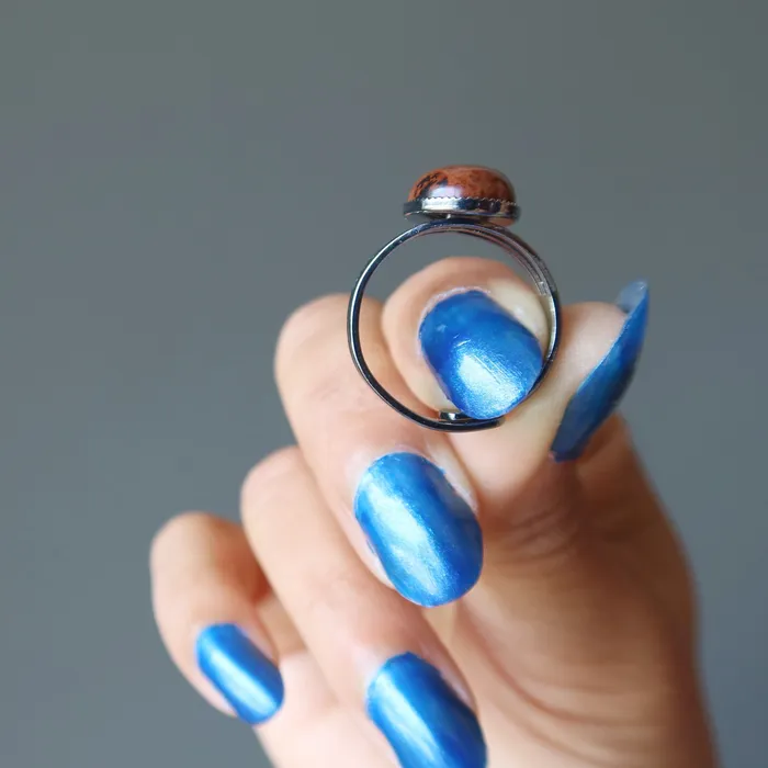 Satin Crystals Rings Mahogany Obsidian Ring Gem Gunmetal Adjustable