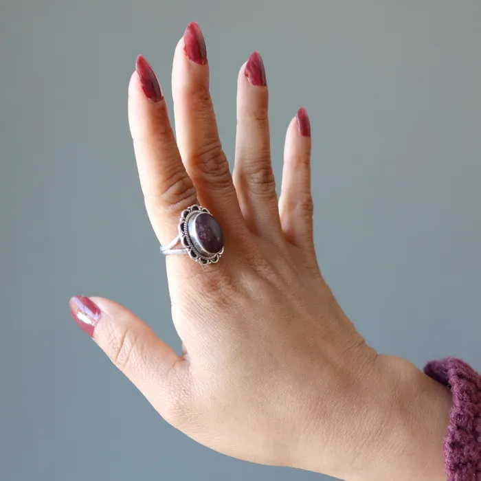 Satin Crystals Rings Red Ruby Ring Star Flower Gem Sterling Silver Size 625