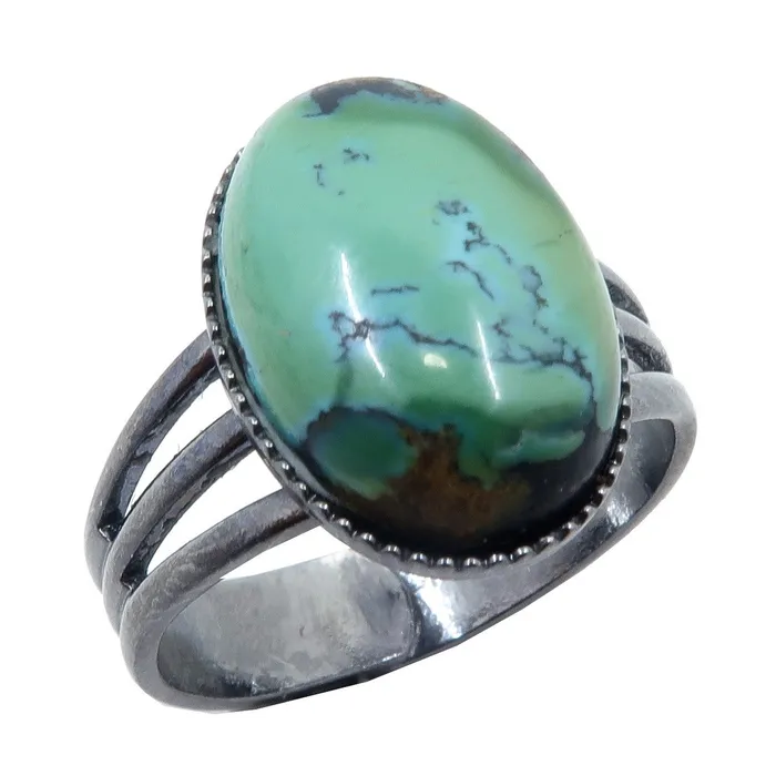 Satin Crystals Rings Turquoise Ring Adjustable Gunmetal