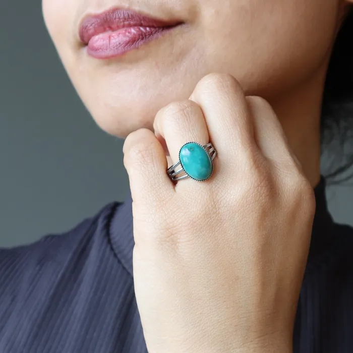 Satin Crystals Rings Turquoise Ring Adjustable Gunmetal