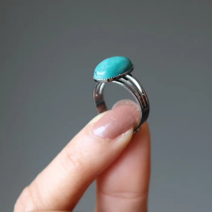 Satin Crystals Rings Turquoise Ring Adjustable Gunmetal