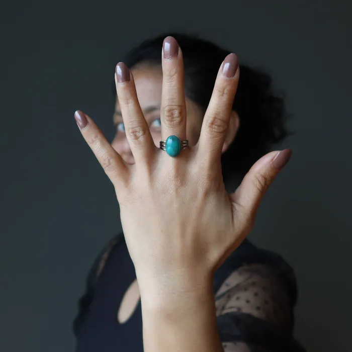 Satin Crystals Rings Turquoise Ring Adjustable Gunmetal