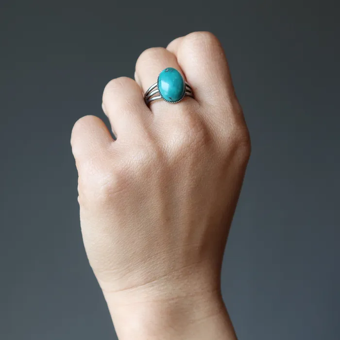 Satin Crystals Rings Turquoise Ring Adjustable Gunmetal