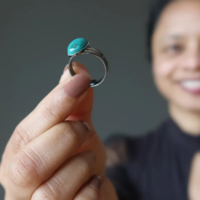Satin Crystals Rings Turquoise Ring Adjustable Gunmetal