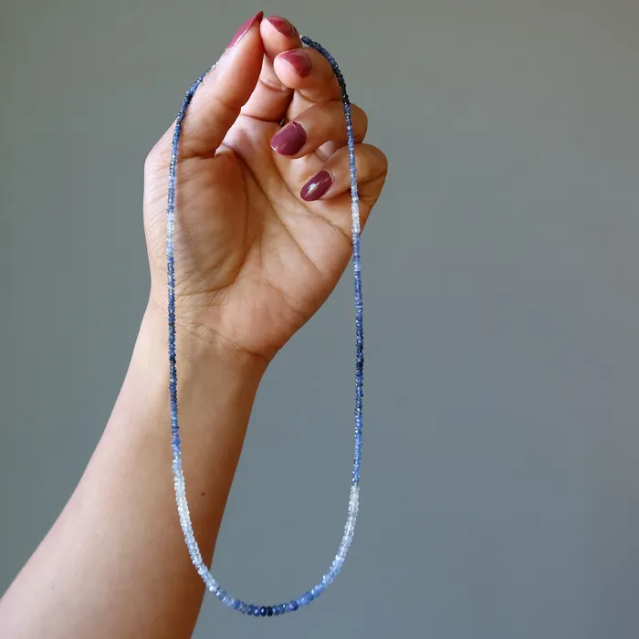 Satin Crystals Sapphire Necklace Beauty in Blue Real Gems Sterling Silver Necklaces