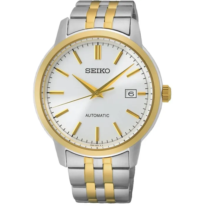 Seiko Mens Automatic Watch Essentials Silver Tone Dial Two Tone Bracelet SRPH92 SEIKO Bracelets