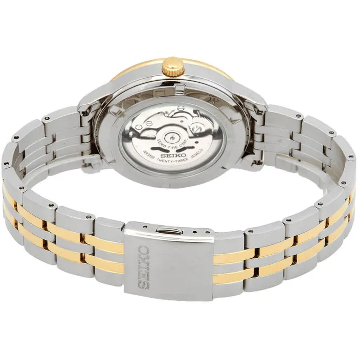 Seiko Mens Automatic Watch Essentials Silver Tone Dial Two Tone Bracelet SRPH92 SEIKO Bracelets