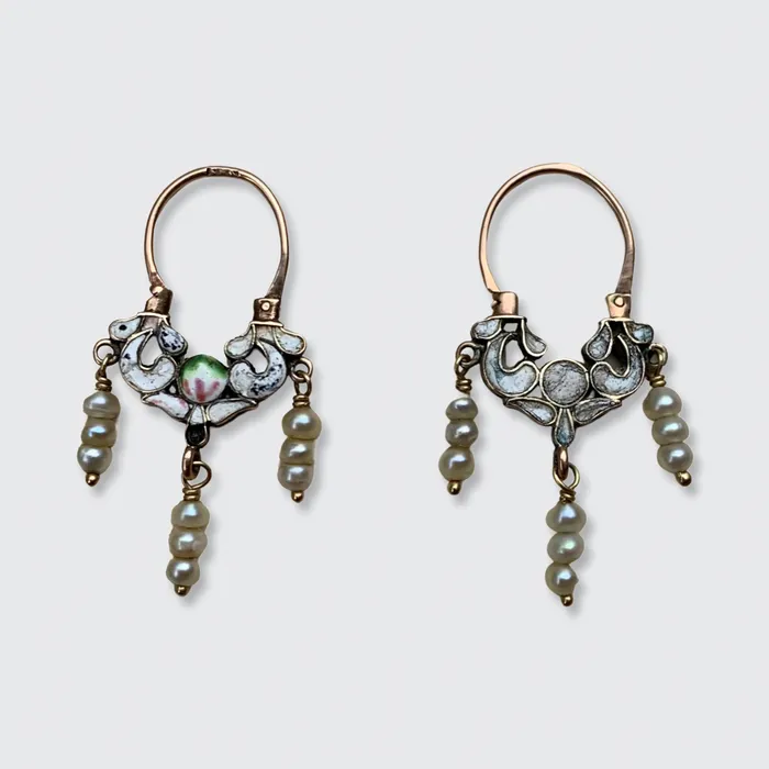 Sicilian Pearl Enamel Navicella Earrings 21stfinds Earrings