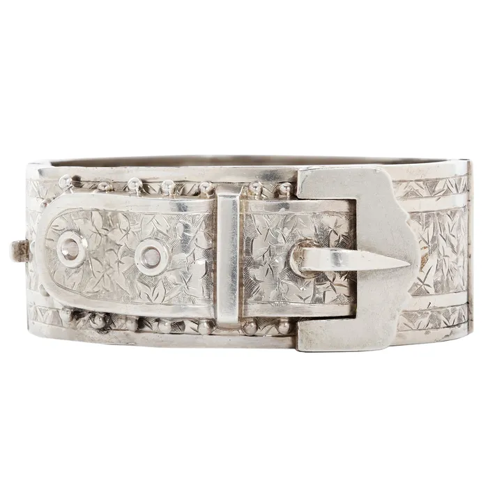 Silver Falling Leaves Buckle Bangle Antique Vintage Jewelry Rings