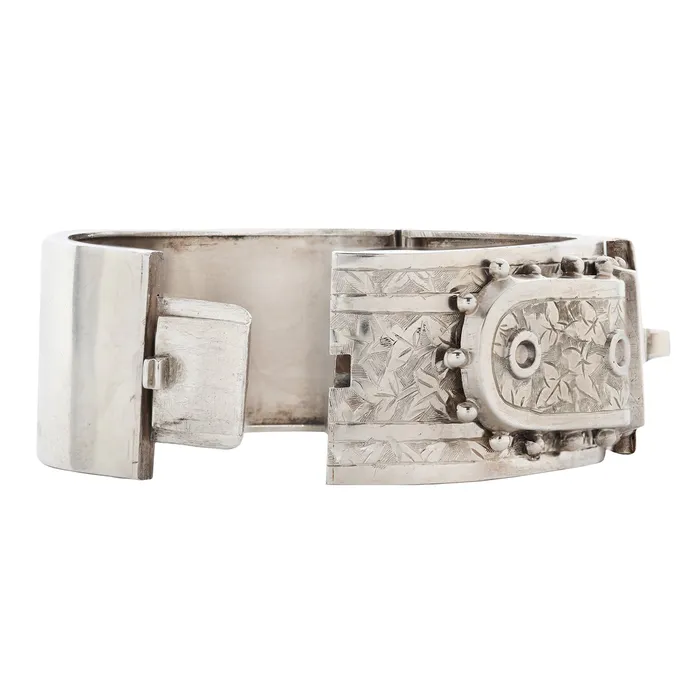 Silver Falling Leaves Buckle Bangle Antique Vintage Jewelry Rings