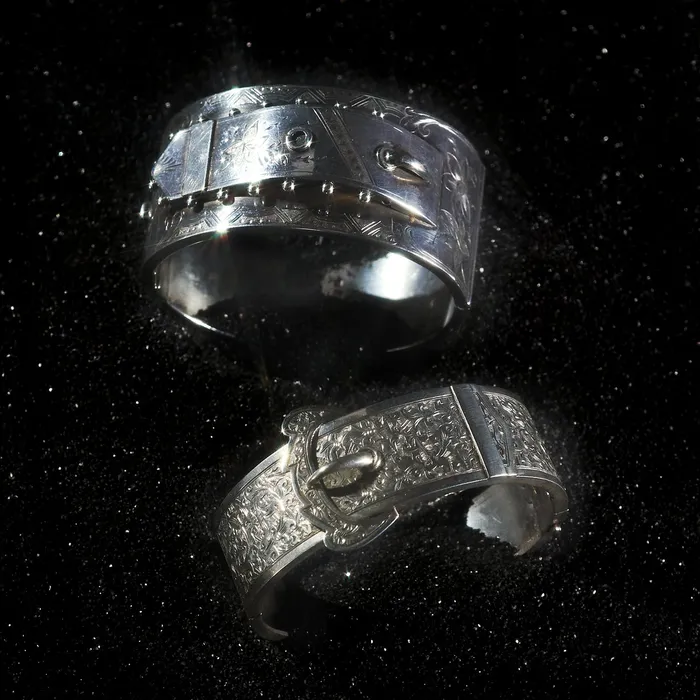 Silver Falling Leaves Buckle Bangle Antique Vintage Jewelry Rings