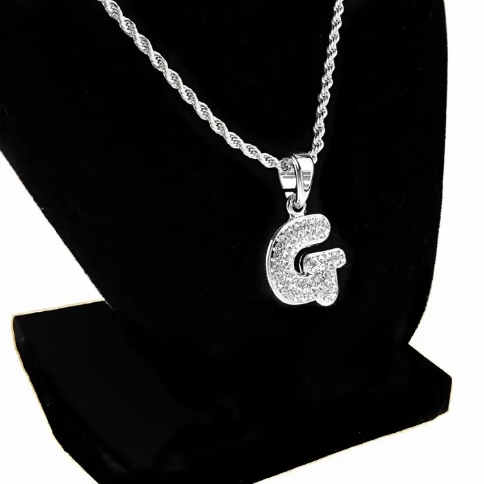 Silver Tone G Letter Micro Chain Rope Necklace Bling Cartel Admin Necklaces
