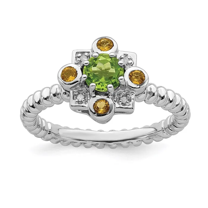 Stackable Expressions Rings Sterling Silver Stackable Expressions Peridot Citrine Diamond Ring QSK857 Stackable Expressions Rings Sterling Silver Stackable Expressions Peridot Citrine Diamond Ring QSK857