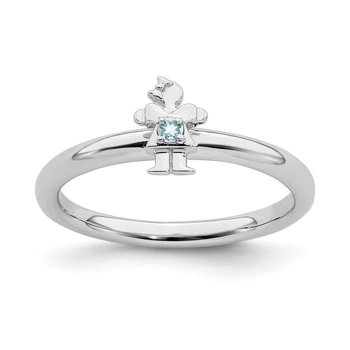 Stackable Expressions Sterling Silver Stackable Expressions Rhodium Aquamarine Girl Ring QSK1925 Rings Stackable Expressions Sterling Silver Stackable Expressions Rhodium Aquamarine Girl Ring QSK1925 Rings
