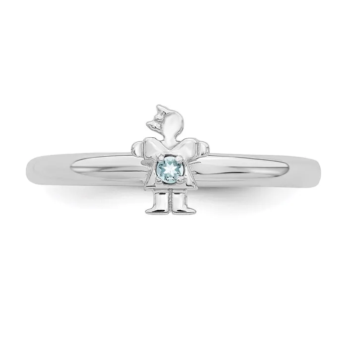 Stackable Expressions Sterling Silver Stackable Expressions Rhodium Aquamarine Girl Ring QSK1925 Rings Stackable Expressions Sterling Silver Stackable Expressions Rhodium Aquamarine Girl Ring QSK1925 Rings