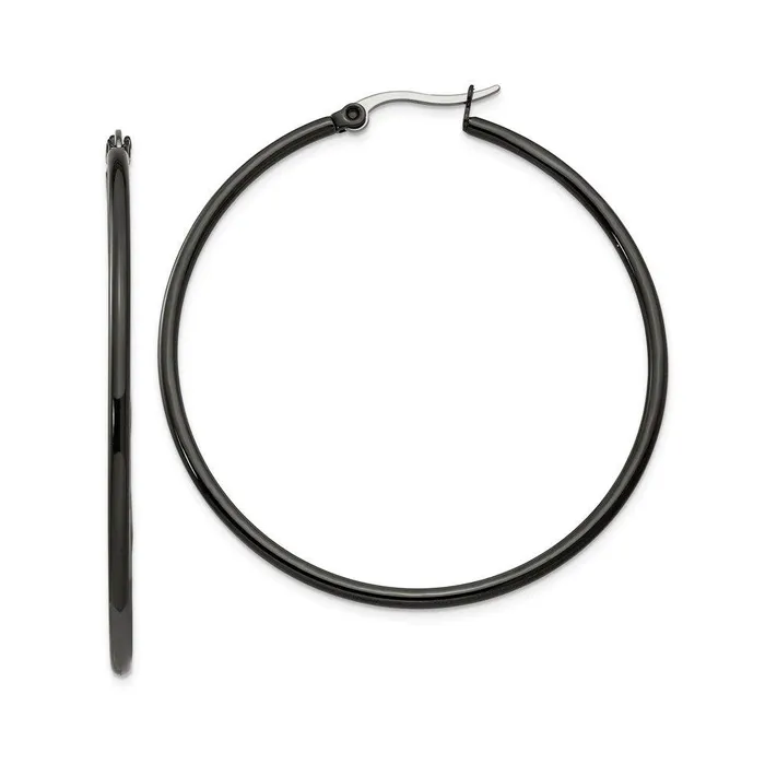 Stainless Steel Black IP plated 48mm Hoop Earrings Chisel Earrings