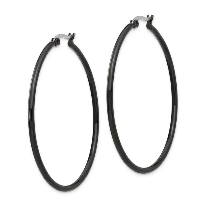 Stainless Steel Black IP plated 48mm Hoop Earrings Chisel Earrings Stainless Steel Black IP plated 48mm Hoop Earrings Chisel Earrings