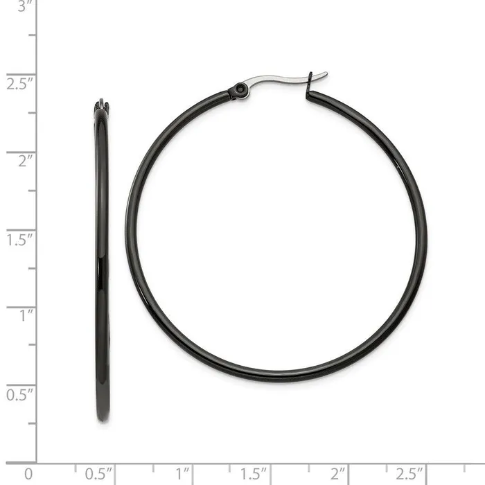 Stainless Steel Black IP plated 48mm Hoop Earrings Chisel Earrings Stainless Steel Black IP plated 48mm Hoop Earrings Chisel Earrings
