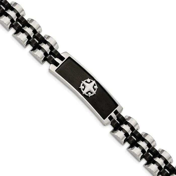 Stainless Steel Brushed and Polished Black IPplated 825in ID Bracelet Chisel Bracelets Stainless Steel Brushed and Polished Black IPplated 825in ID Bracelet Chisel Bracelets