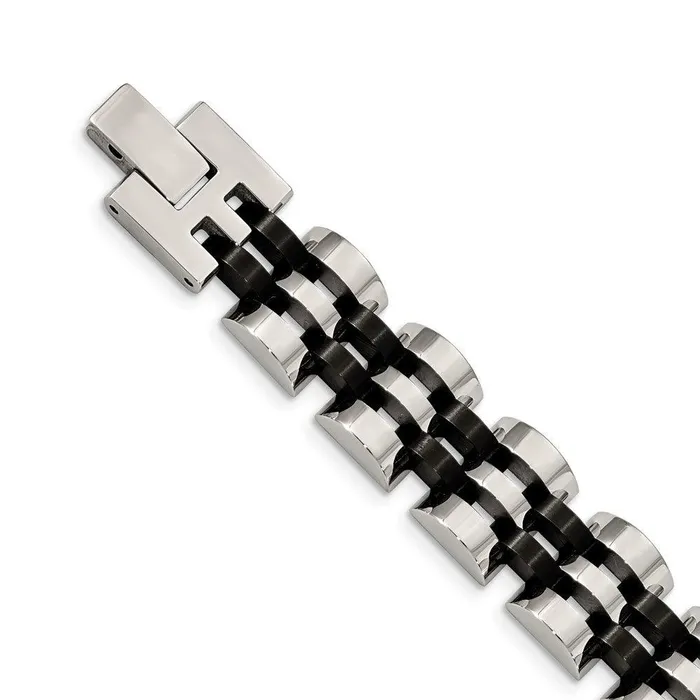 Stainless Steel Brushed and Polished Black IPplated 825in ID Bracelet Chisel Bracelets