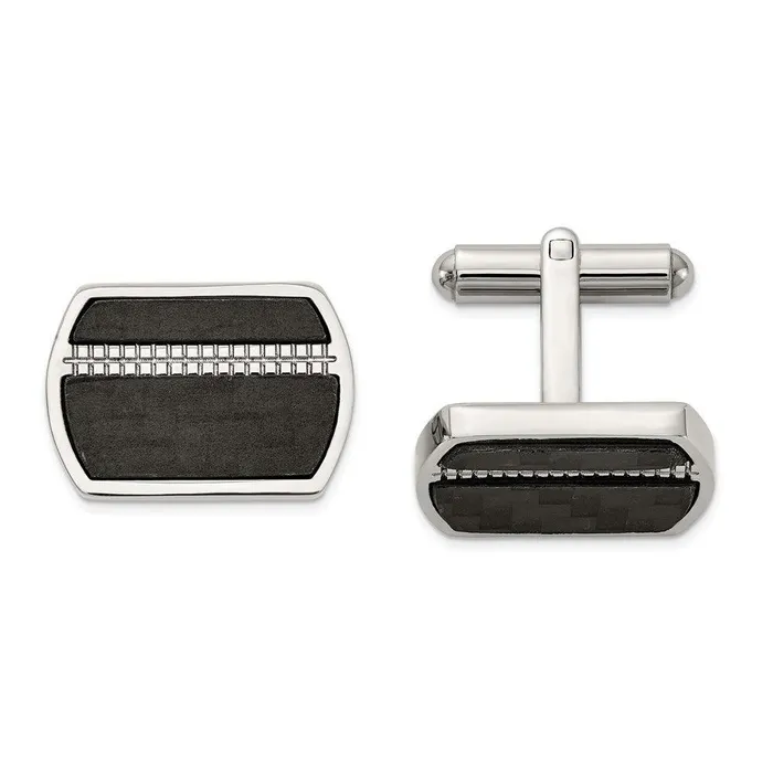 Stainless Steel Polished Black Carbon Fiber Inlay Cufflinks Chisel Bracelets Stainless Steel Polished Black Carbon Fiber Inlay Cufflinks Chisel Bracelets