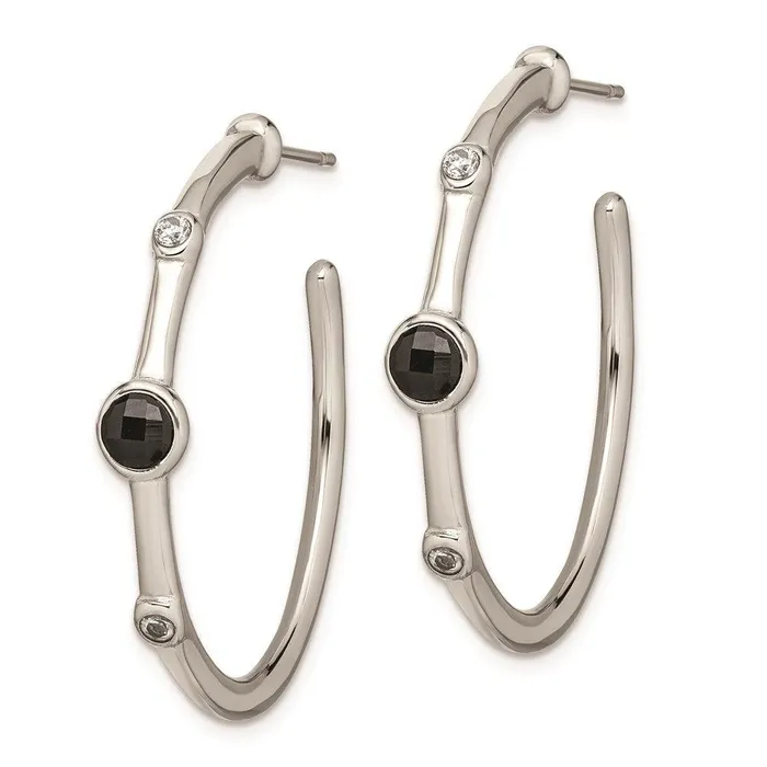 Stainless Steel Polished Black OnyxCZ Post Hoop Earrings Chisel Earrings Stainless Steel Polished Black OnyxCZ Post Hoop Earrings Chisel Earrings