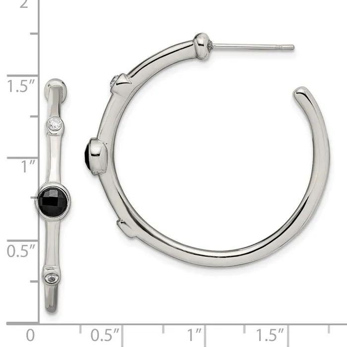 Stainless Steel Polished Black OnyxCZ Post Hoop Earrings Chisel Earrings Stainless Steel Polished Black OnyxCZ Post Hoop Earrings Chisel Earrings